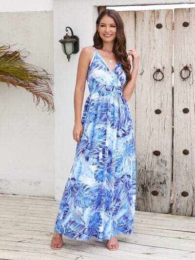 Printed Surplice Spaghetti Strap Dress - Trendsi - Flyclothing LLC