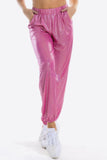 Glitter Elastic Waist Pants with Pockets - Trendsi