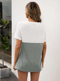 Color Block V-Neck Short Sleeve Tee - Trendsi - Flyclothing LLC