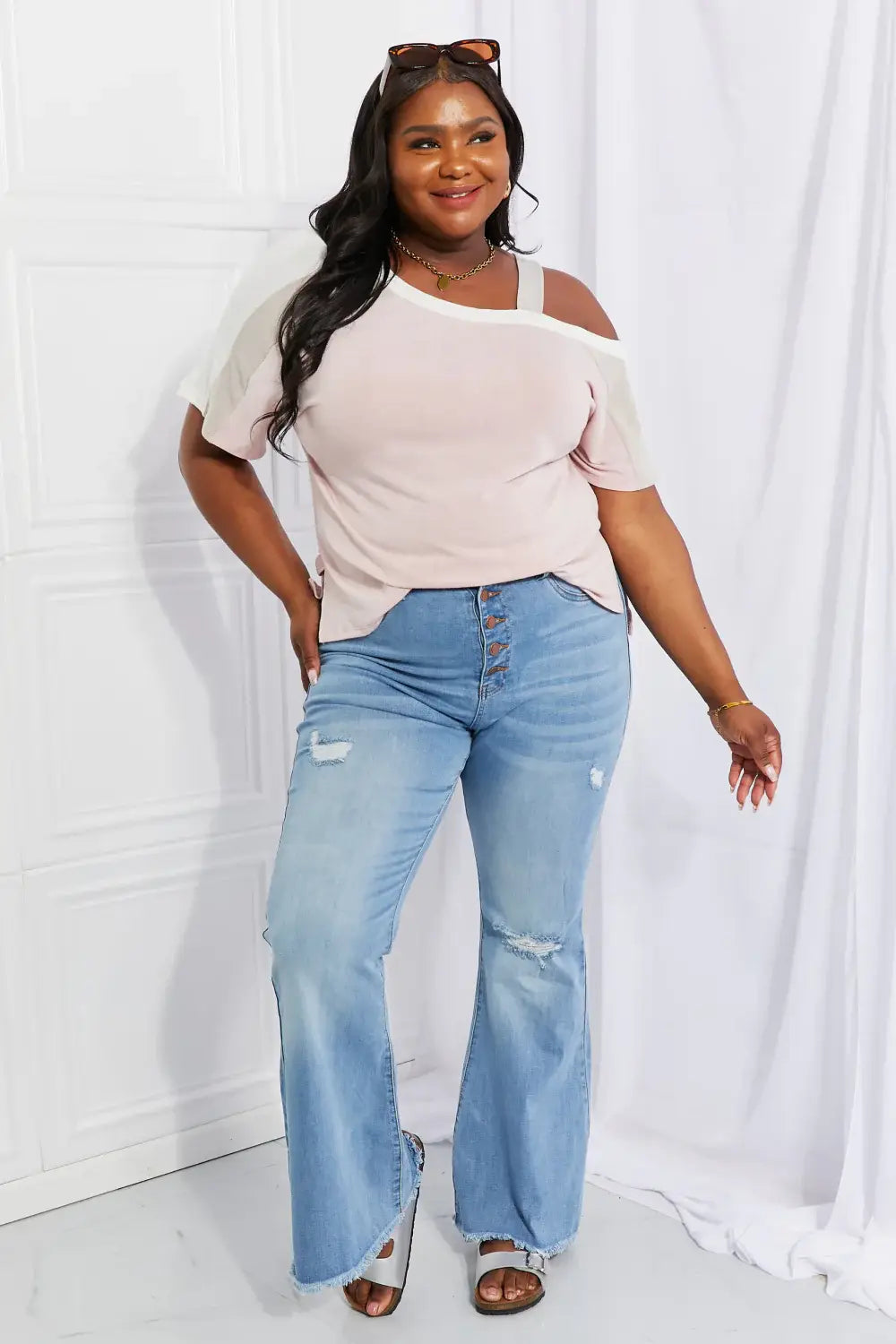 Andree by Unit Full Size Something Simple Cold Shoulder Tee - Trendsi - Flyclothing LLC