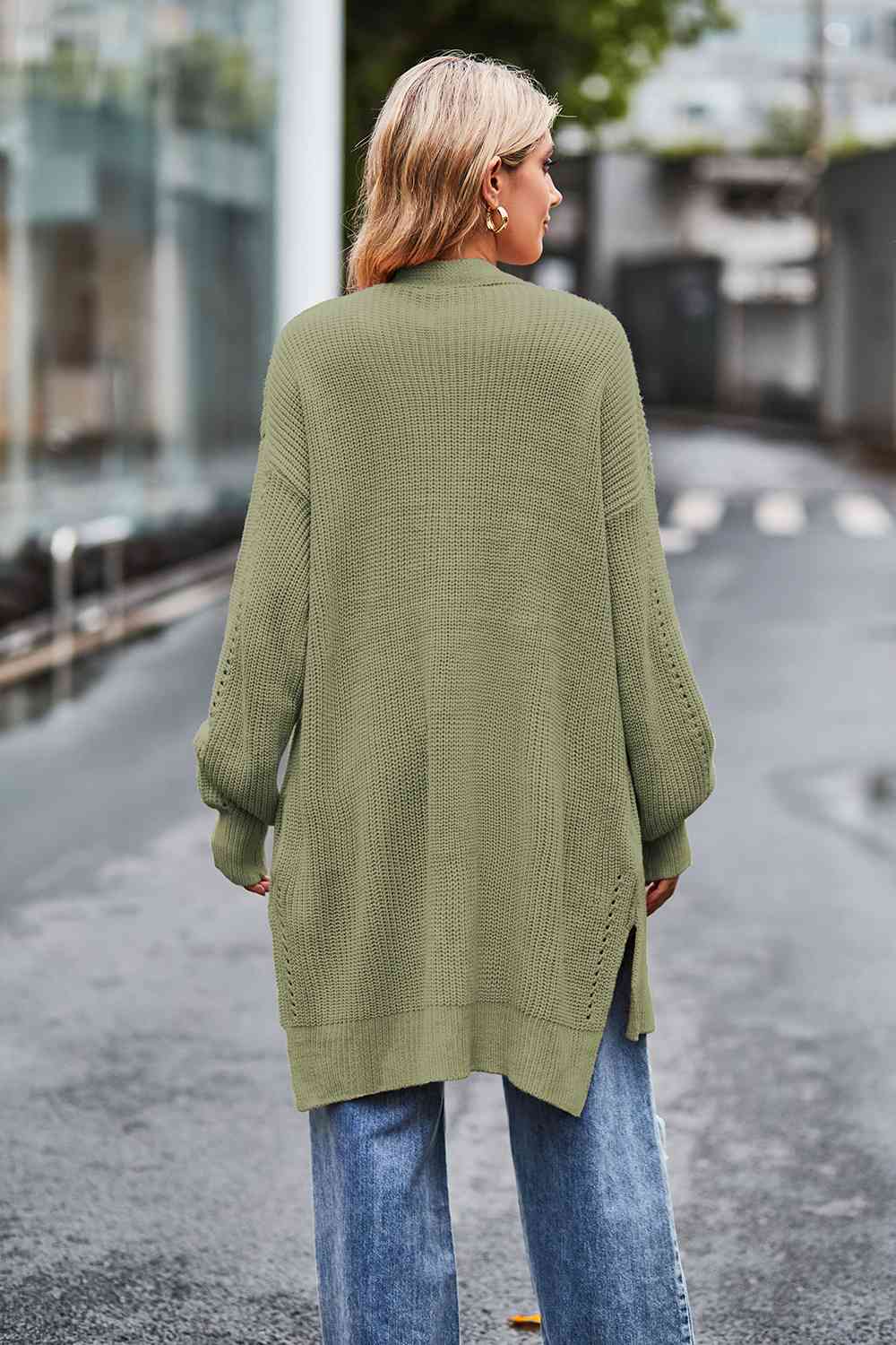 Open Front Dropped Shoulder Longline Cardigan - Trendsi - Flyclothing LLC