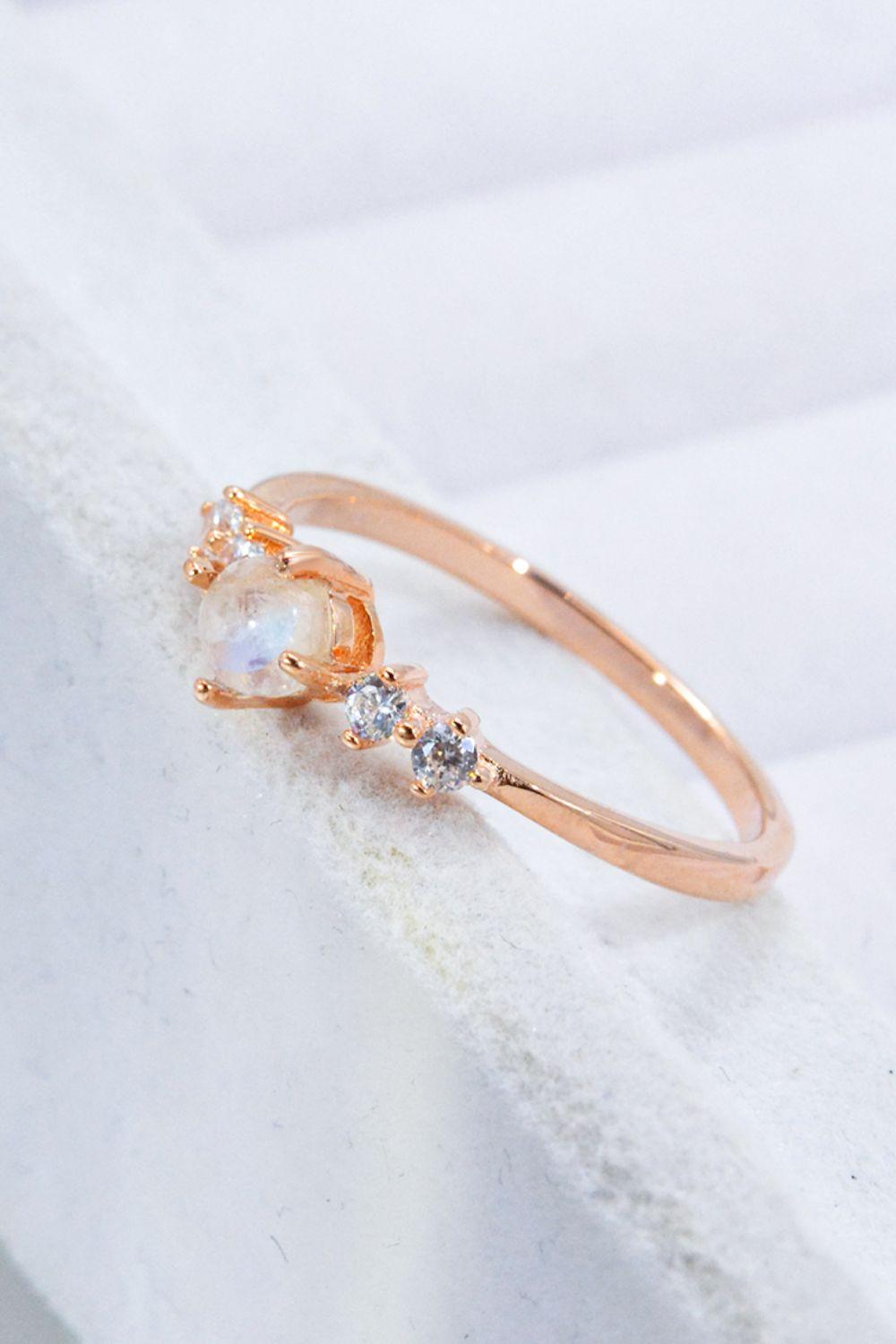 Natural Moonstone and Zircon 18K Rose Gold-Plated Ring - Flyclothing LLC