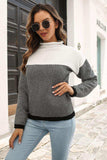 Two-Tone Mock Neck Dropped Shoulder Pullover Sweater - Trendsi - Flyclothing LLC