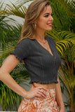 Buttoned Frill Hem Cropped Knit Top - Trendsi - Flyclothing LLC