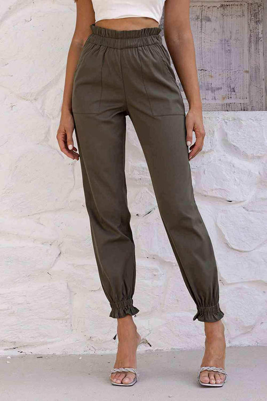 Paperbag Waist Pants with Pockets - Trendsi - Flyclothing LLC