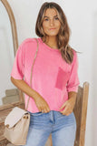 Round Neck Dropped Shoulder Top with Pocket - Trendsi - Flyclothing LLC