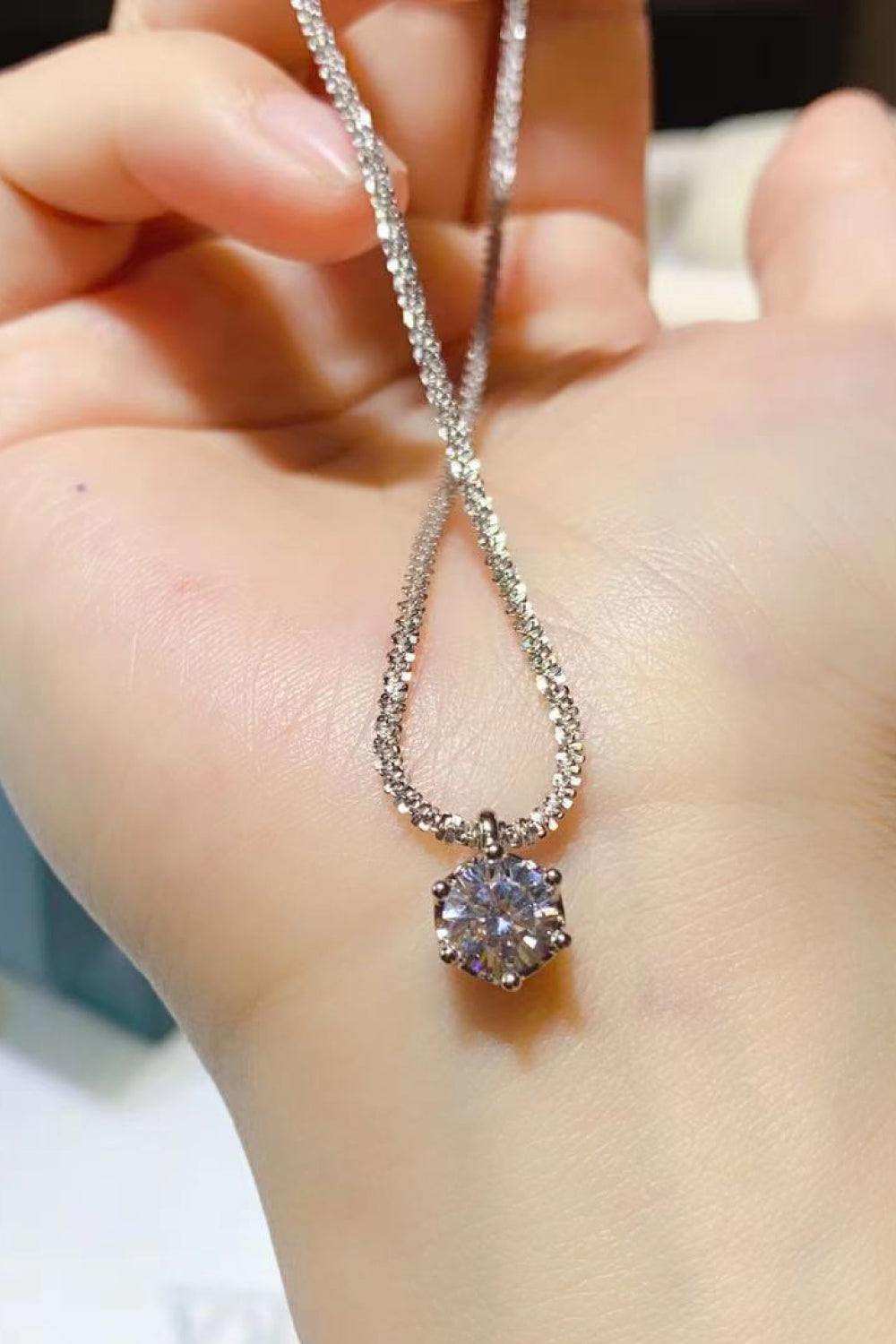 1 Carat Moissanite 925 Sterling Silver Necklace - Trendsi - Flyclothing LLC
