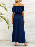 Off-Shoulder Slit Maxi Dress - Trendsi - Flyclothing LLC