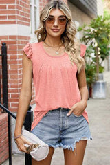 Ruffled Ruched Round Neck Tank - Trendsi - Flyclothing LLC