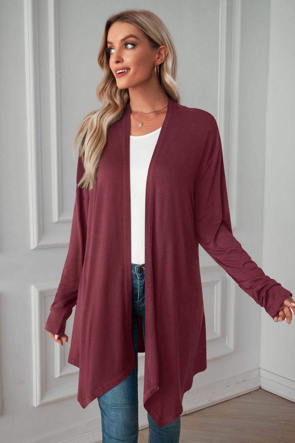 Open Front Long Sleeve Cardigan - Trendsi