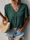 Animal Print V-Neck Flutter Sleeve Blouse - Trendsi - Flyclothing LLC