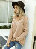 Wide Strap Cold Shoulder Pullover Sweater - Flyclothing LLC