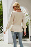 （No）Ribbed Round Neck Lantern Sleeve Sweater - Trendsi - Flyclothing LLC