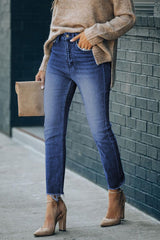 High Waist Raw Hem Skinny Jeans - Trendsi