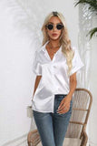 Collared Neck Short Sleeve Shirt - Trendsi - Flyclothing LLC