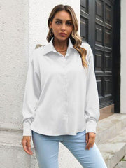 Button Up Collared Neck Long Sleeve Shirt - Trendsi