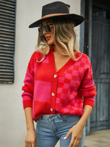 Plaid V-Neck Dropped Shoulder Cardigan - Trendsi - Flyclothing LLC