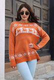Reindeer & Snowflake Pattern Dropped Shoulder Pullover Sweater - Trendsi