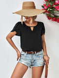 Cutout Round Neck Petal Sleeve Blouse - Trendsi - Flyclothing LLC