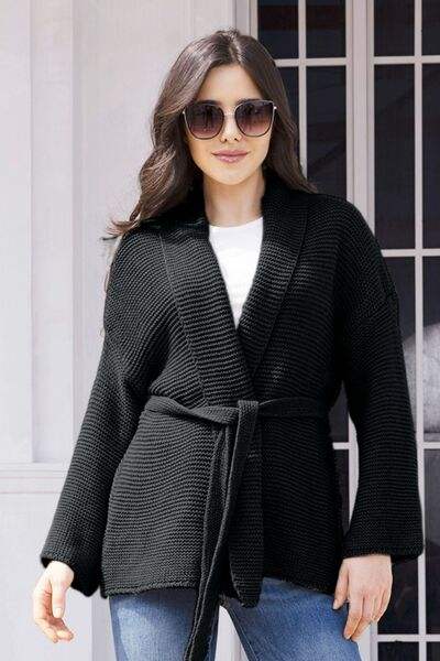 Tied Open Front Long Sleeve Cardigan - Trendsi - Flyclothing LLC