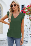 Ruffled V-Neck Cap Sleeve Blouse - Trendsi - Flyclothing LLC