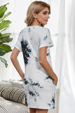 Tie-Dye Round Neck Tee Dress with Pockets - Flyclothing LLC