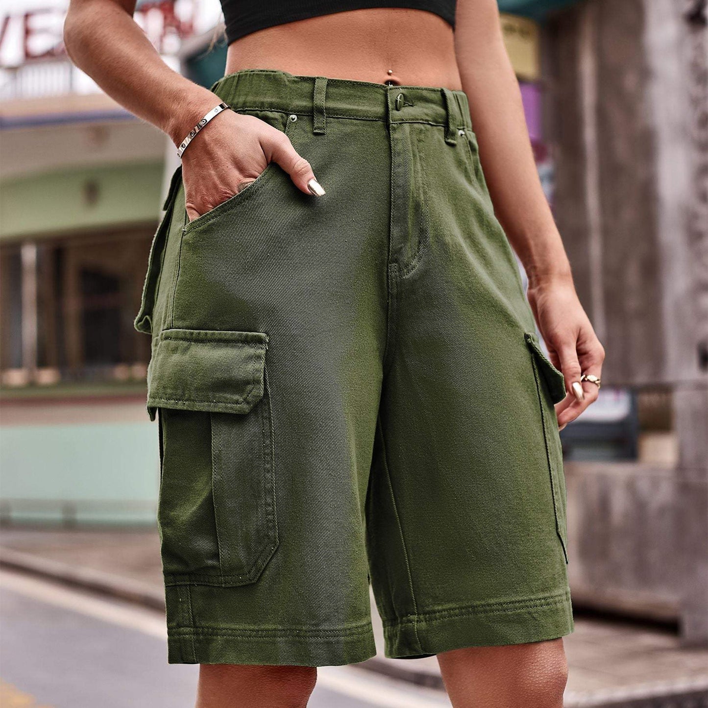 Denim Cargo Shorts with Pockets - Trendsi - Flyclothing LLC