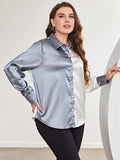 Plus Size Two-Tone Long Sleeve Shirt - Trendsi - Flyclothing LLC