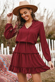 Tied Frill Trim Puff Sleeve Mini Dress - Trendsi