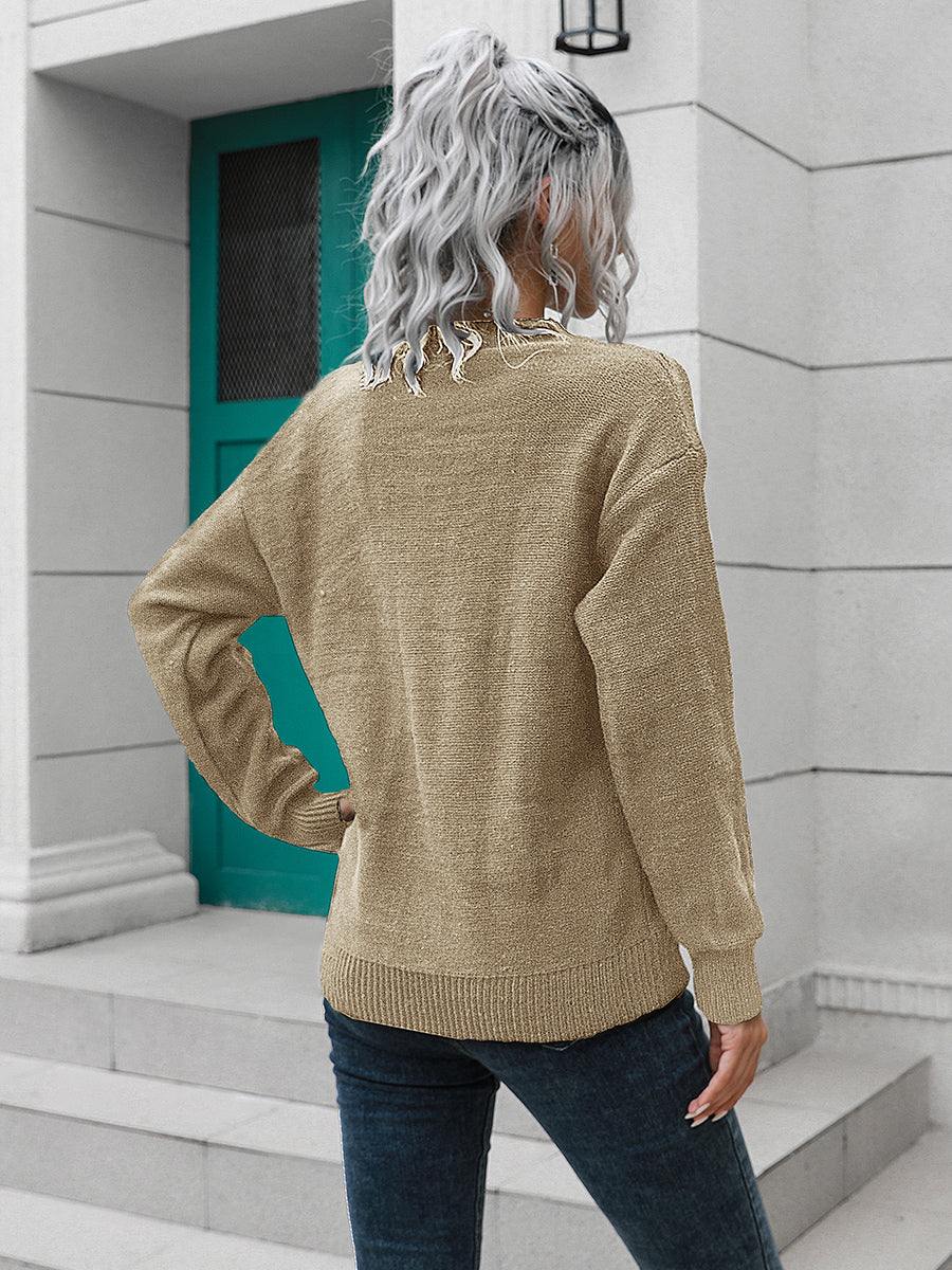 Dropped Shoulder Button Detail Sweater - Trendsi