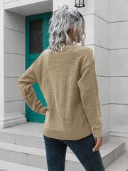 Dropped Shoulder Button Detail Sweater - Trendsi