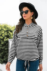 Striped Half-Button Dropped Shoulder Hoodie - Trendsi - Flyclothing LLC