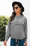 Striped Half-Button Dropped Shoulder Hoodie - Trendsi
