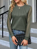 Waffle-Knit Round Neck Long Sleeve Blouse - Trendsi - Flyclothing LLC