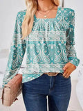 Full Size Square Neck Long Sleeve Blouse - Trendsi