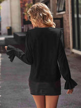 Ruffled V-Neck Flounce Sleeve Shirt - Trendsi - Flyclothing LLC