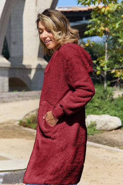 Double Take Full Size Open Front Long Sleeve Hooded Coat - Trendsi - Flyclothing LLC