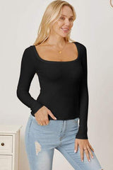 Square Neck Long Sleeve T-Shirt - Trendsi - Flyclothing LLC
