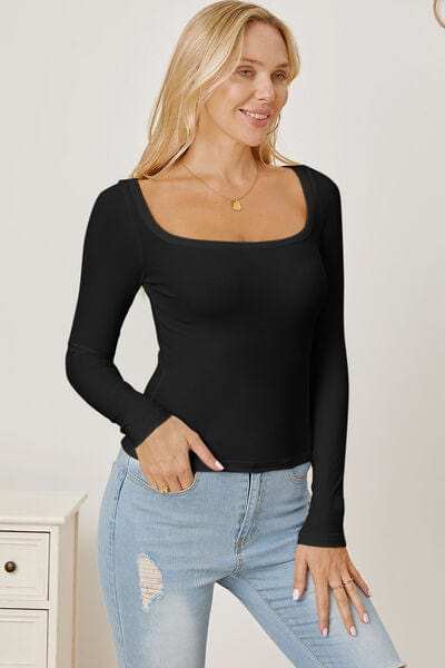 Square Neck Long Sleeve T-Shirt - Trendsi - Flyclothing LLC