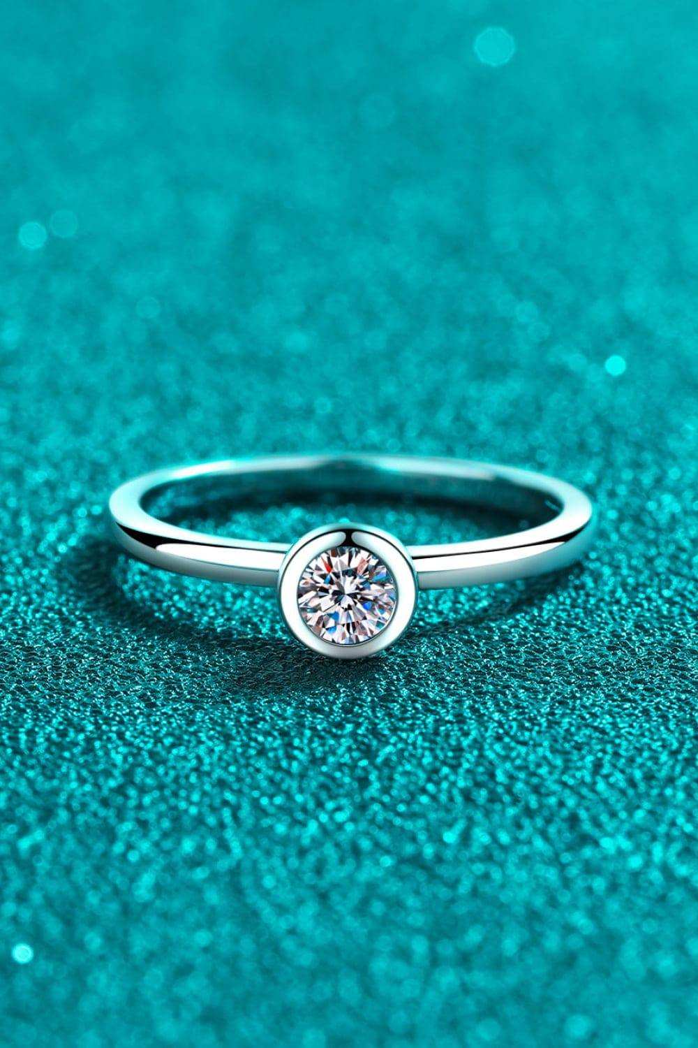 Moissanite Rhodium-Plated Solitaire Ring - Trendsi - Flyclothing LLC