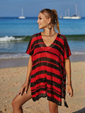 Tassel Openwork Striped V-Neck Cover Up - Trendsi - Flyclothing LLC