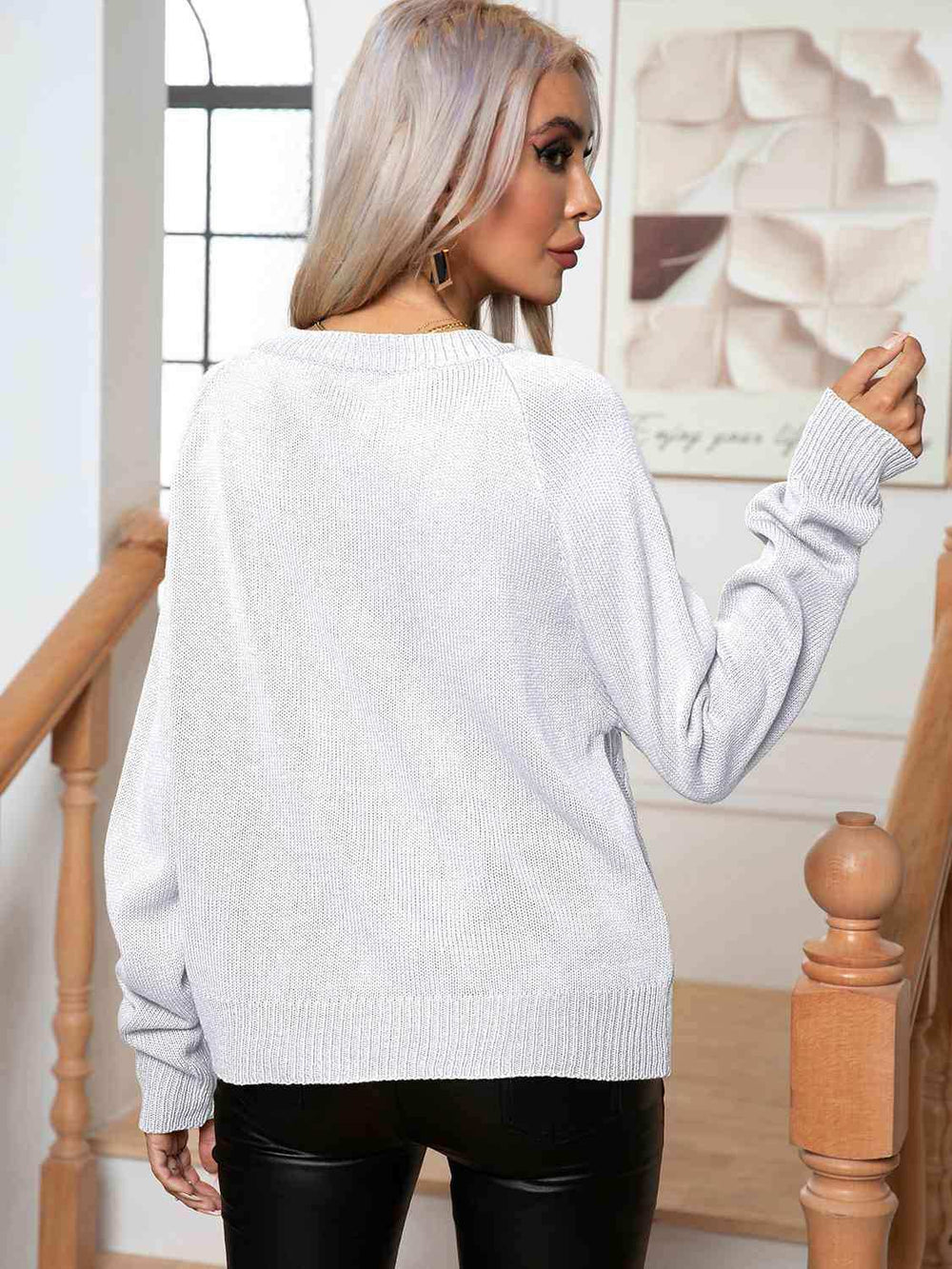 Cable-Knit Long Sleeve Sweater - Trendsi - Flyclothing LLC