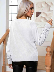 Cable-Knit Long Sleeve Sweater - Trendsi