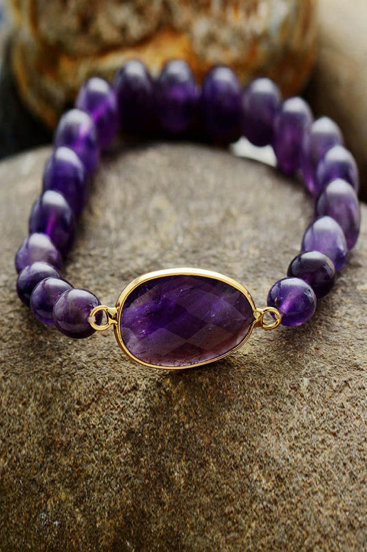 Handmade Amethyst Beaded Bracelet - Trendsi