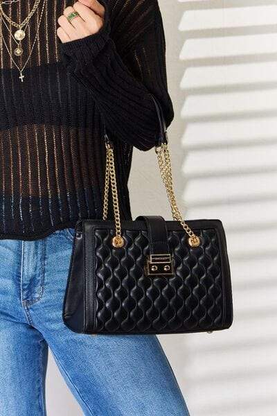David Jones Quilted PU Leather Handbag - Trendsi - Flyclothing LLC