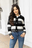 Striped Button Up Long Sleeve Cardigan - Trendsi