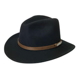 Black Creek Blk 100 Percent Crushable Wool 3 inch Brim Leather Band Hat - Black Creek
