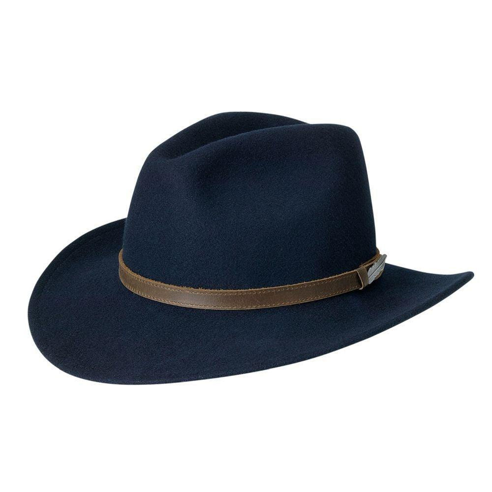 Black Creek Navy 100 Percent Crushable Wool 3 inch Brim Leather Band Hat - Black Creek