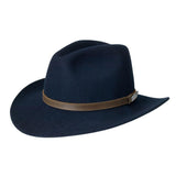 Black Creek Navy 100 Percent Crushable Wool 3 inch Brim Leather Band Hat - Black Creek