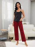 Lace Trim Cami and Plaid Pants Lounge Set - Trendsi - Flyclothing LLC